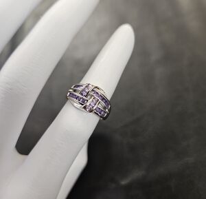 Silver Tone Purple CZ Pavé Knot Ring